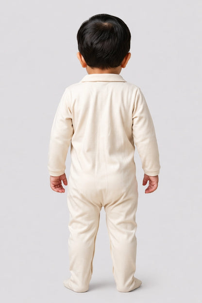 Unisex Beige Cotton Full Sleeve Romper