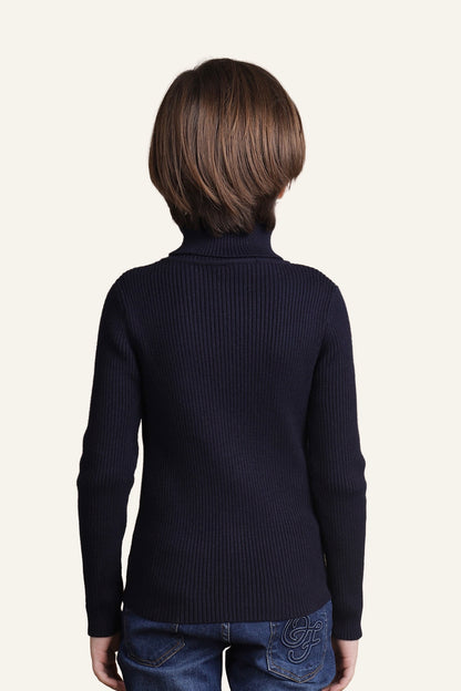 Boys Navy Blue Solid Jumper