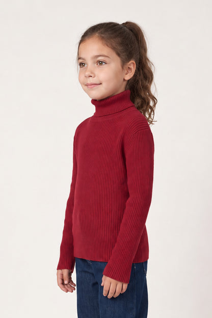 Unisex Red High Neck Acrylic Knit Jumper