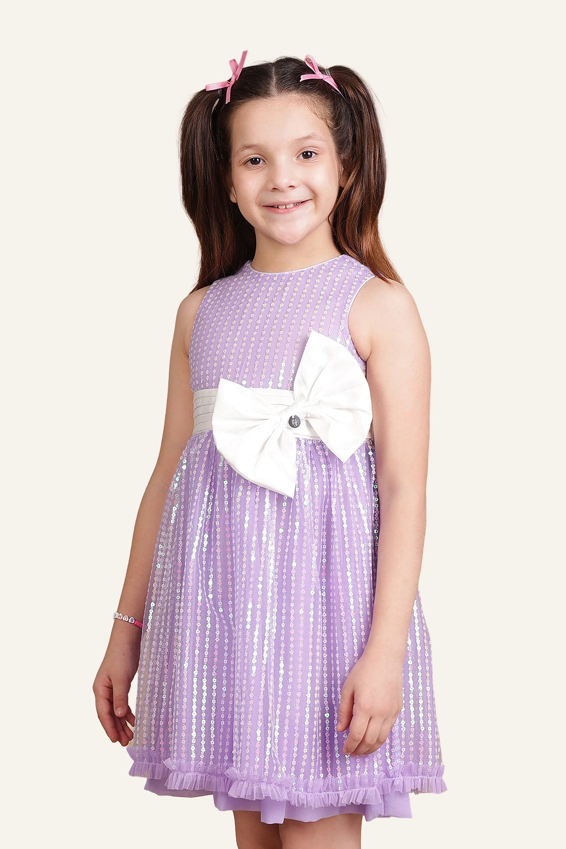 Girls Lilac Soft-Sequined Dress
