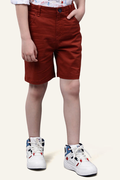 Boys Brown Cotton Solid Short