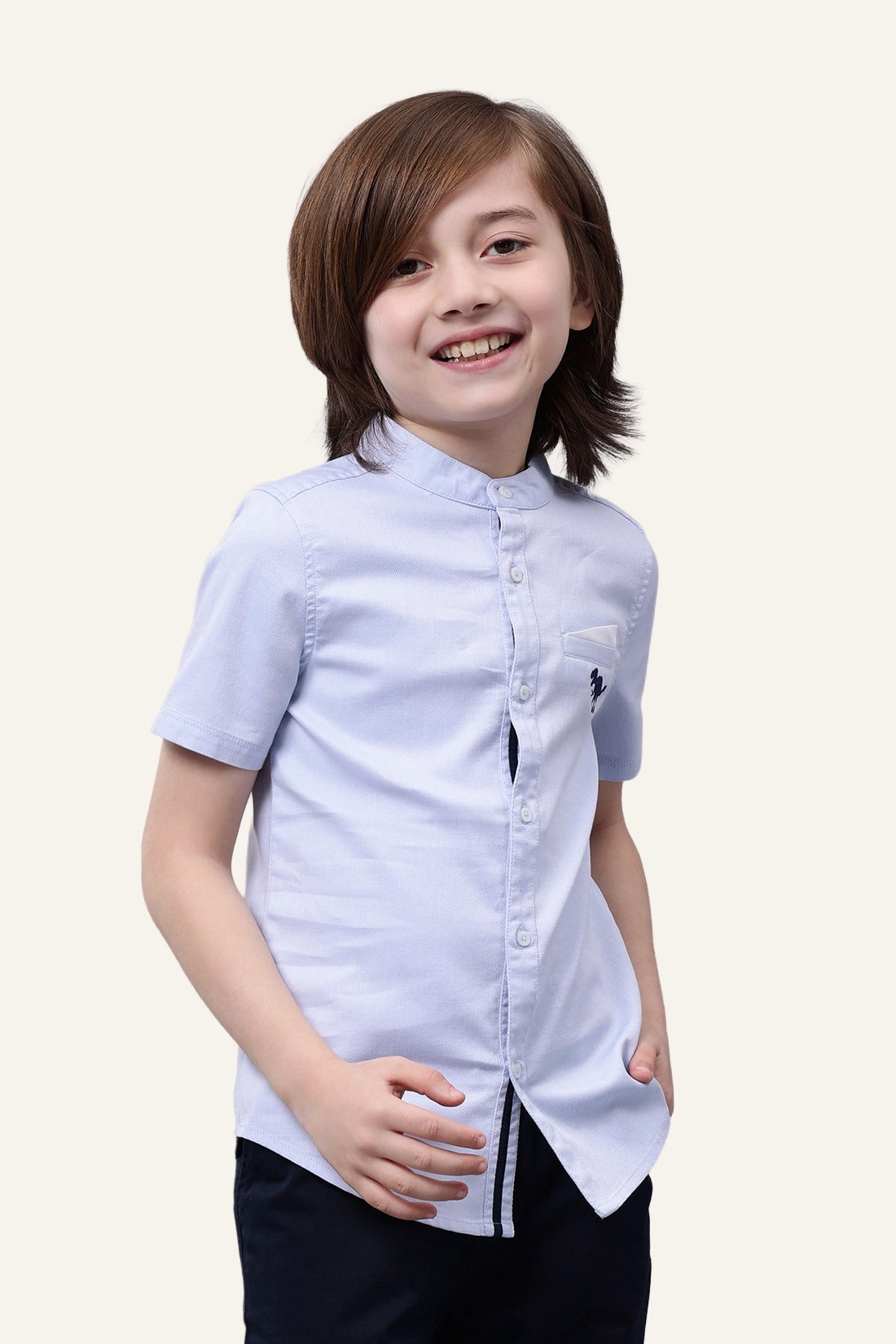 Boys Blue Mandarin Collar Shirt