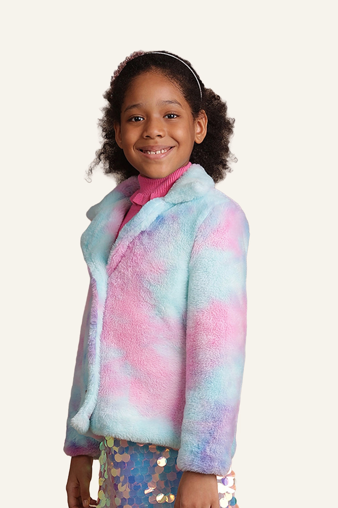 Girls Mulitcoloured Fur Overcoat