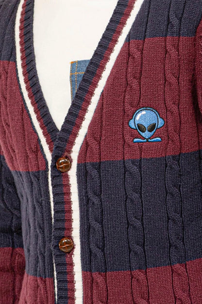 Boys  Blue & Burgundy Stripes Cardigan
