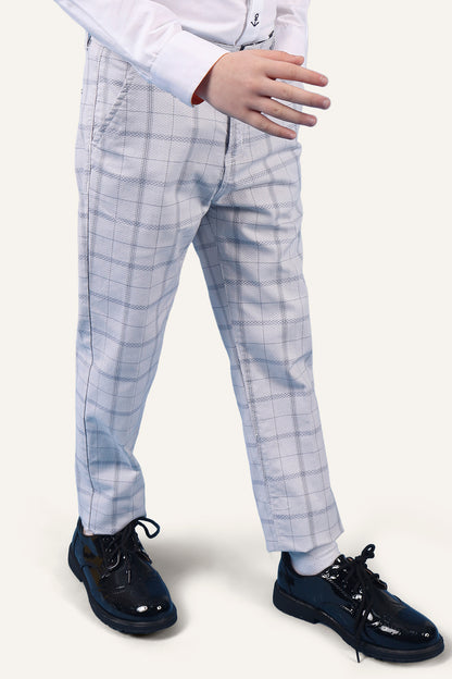 Boys 100% Cotton Grey Check Trouser With Side Pockets