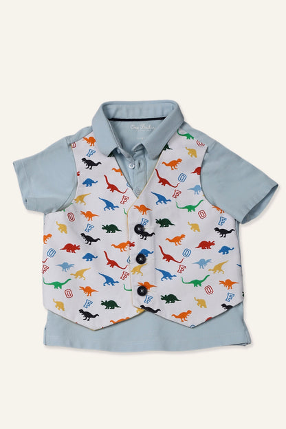 Baby Boys Blue Waistcoat attached Tee With Shorts Set