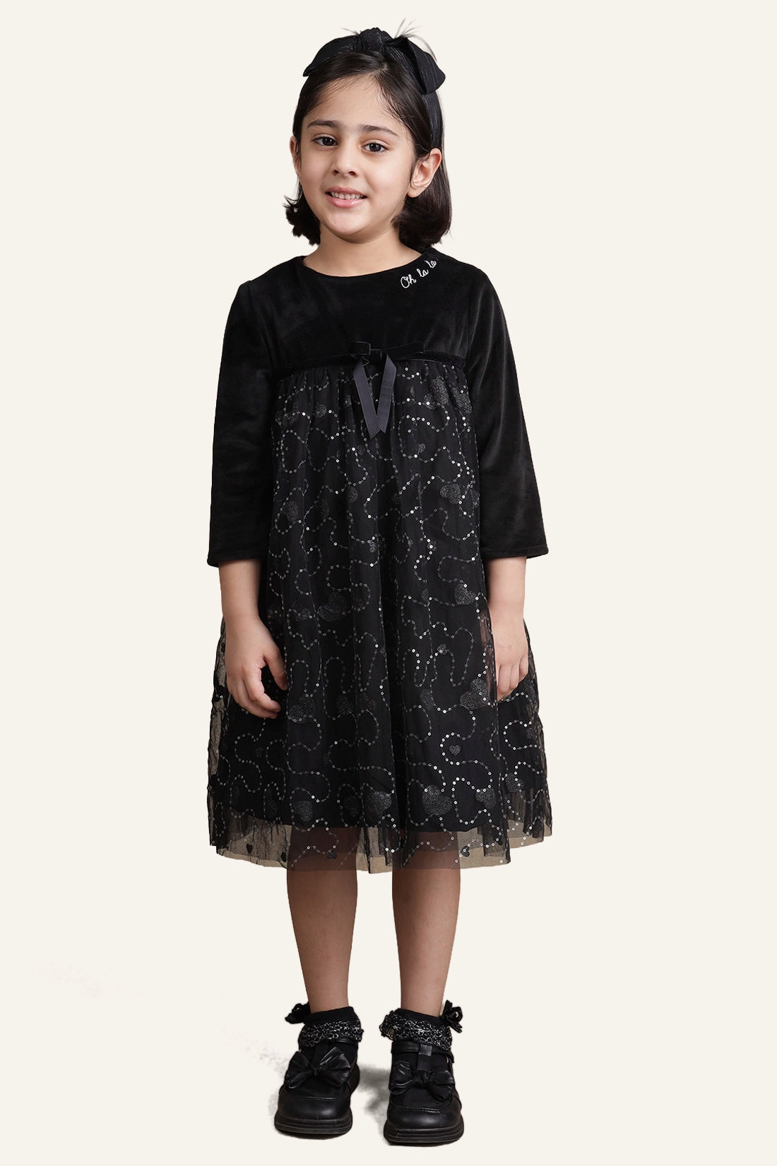 Girls Black Sequinned Dress