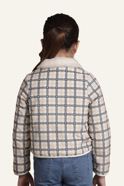 Girls Beige Checks Jacket