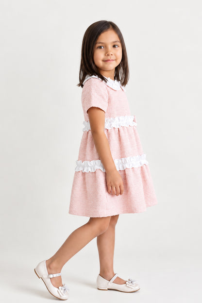 Baby Girls Pink Boucle Round Neck Full Sleeve Dress