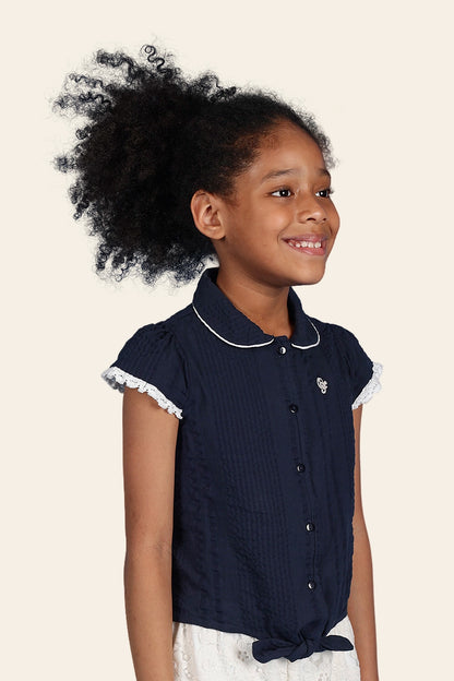 Girls Navy Blue Cap Sleeves Top