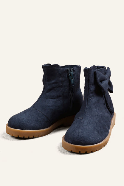 Girls Navy Blue Solid Boots