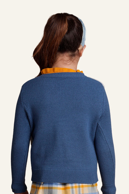 Girls Navy Blue Polka Dot Sweater