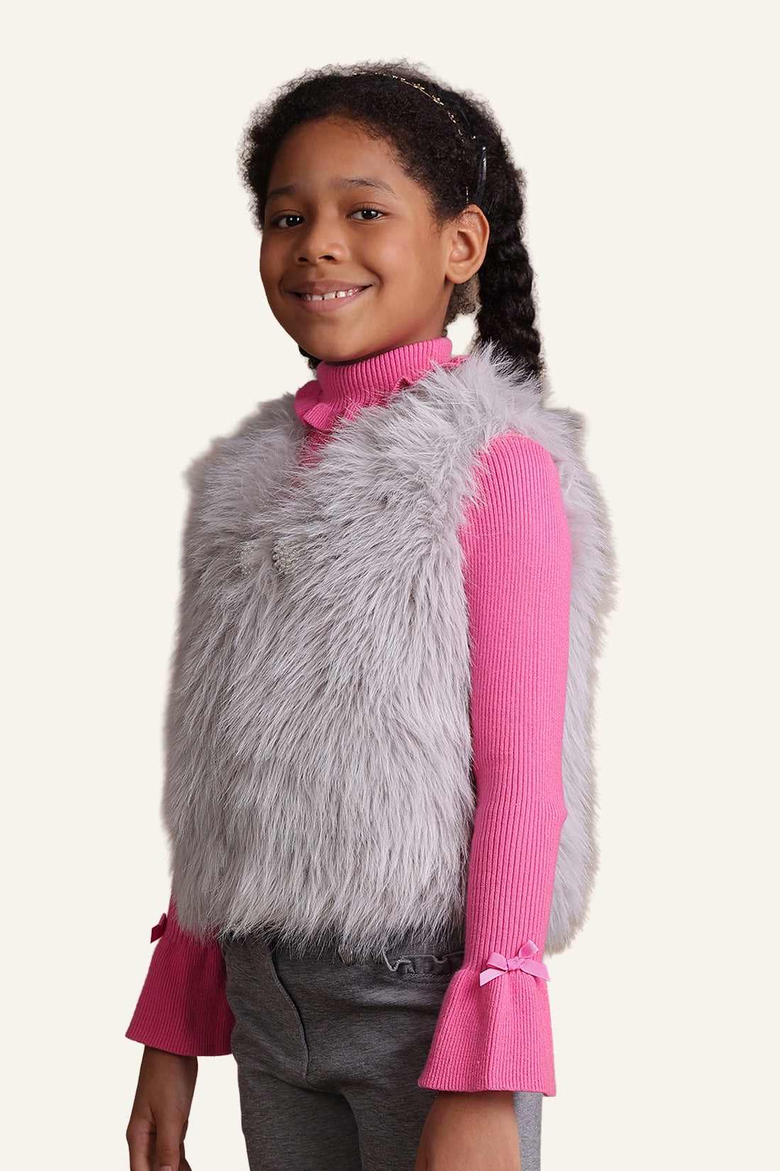 Girls Grey Faux Fur Shrug