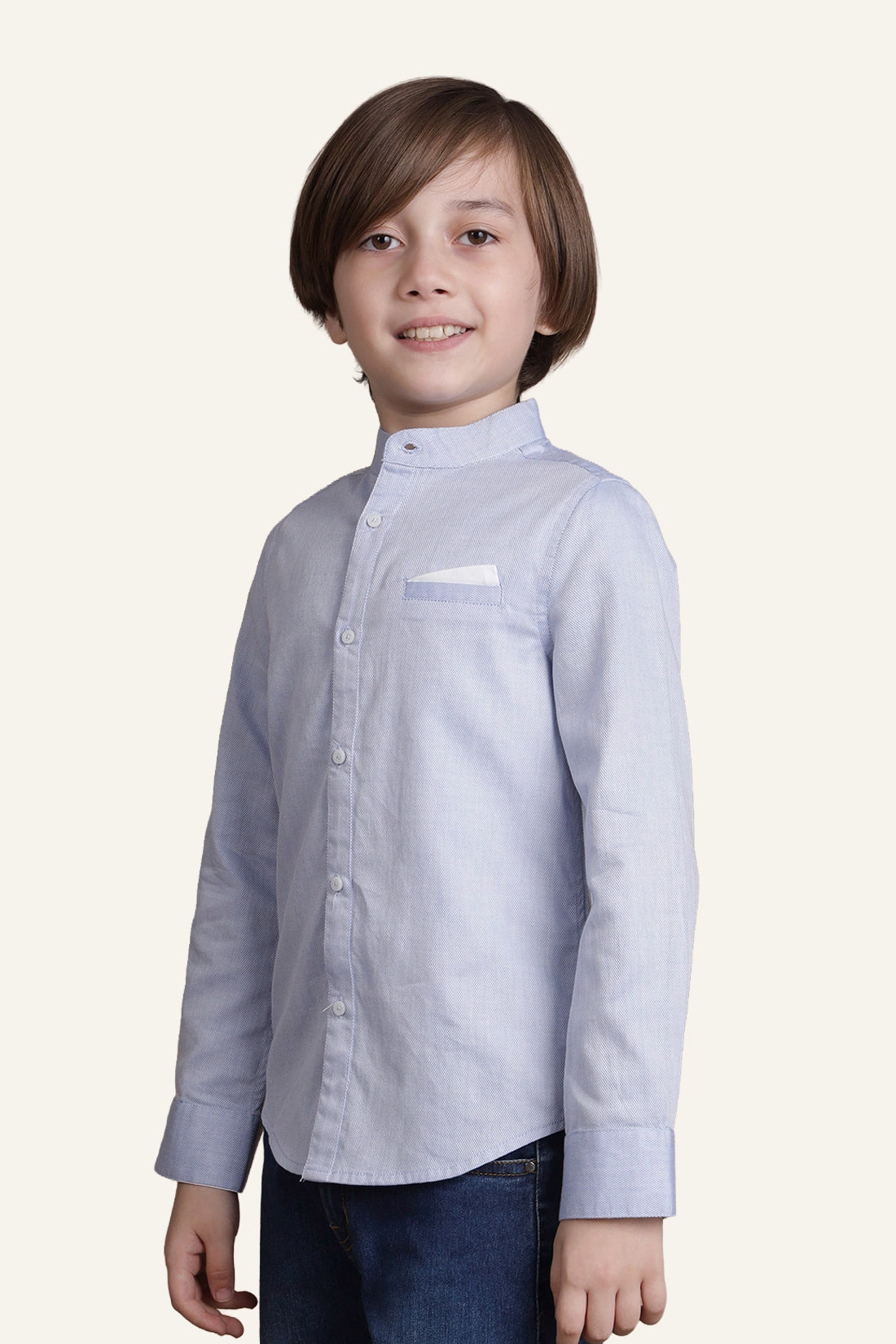 Boys Blue Mandarin Collared Shirt