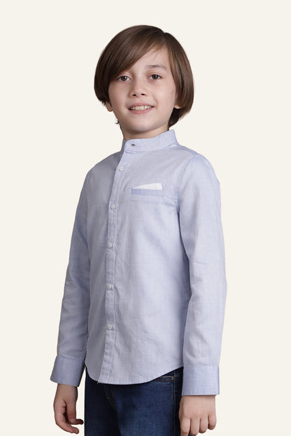 Boys Blue Mandarin Collared Shirt