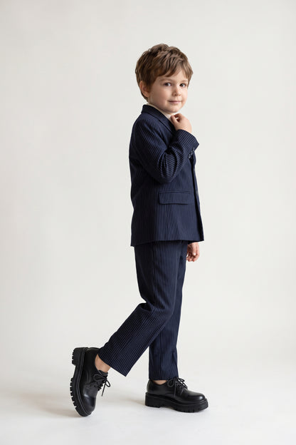 Boys Navy Blue Star Print Twill Blazer