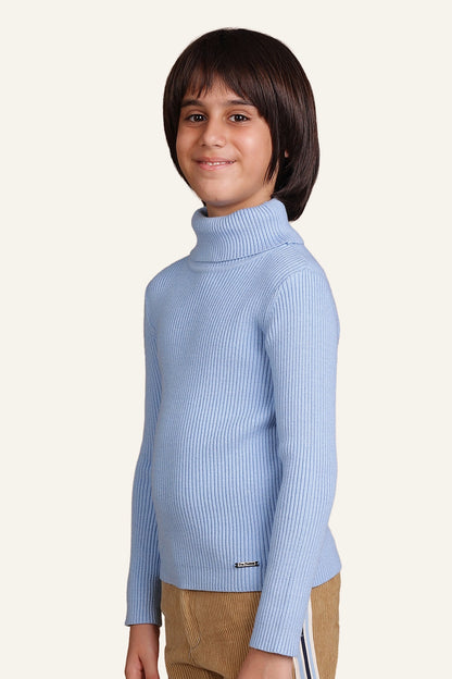 Boys Sky Blue Turtle Neck Jumper