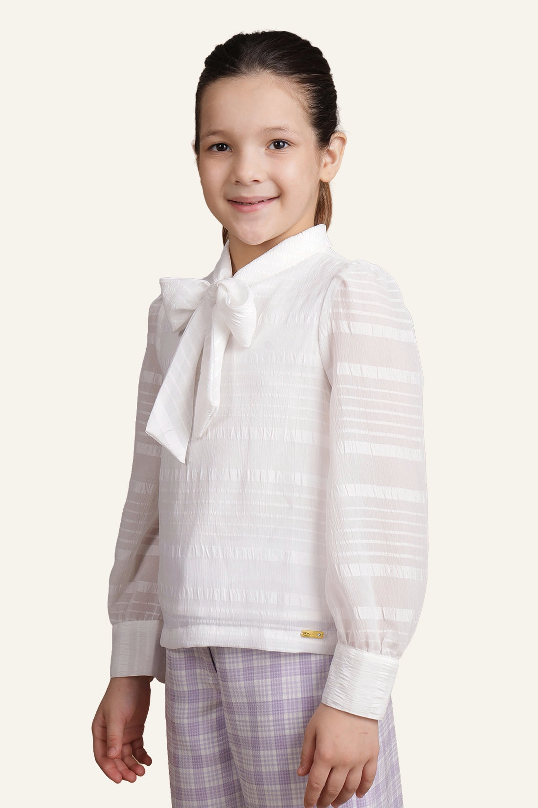 Girls Off White Seersucker Top