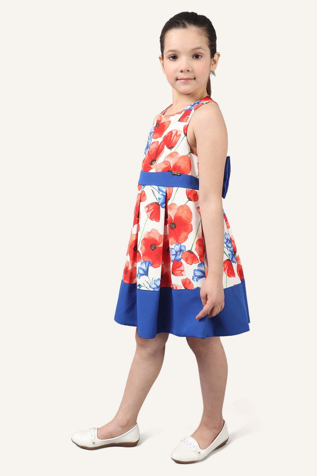 Girls Floral Printed Dress With Bow