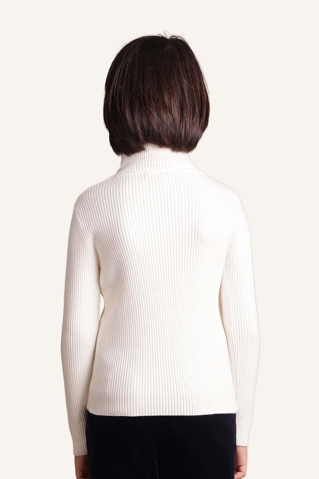 Boys Ivory White Solid Turtleneck Jumper