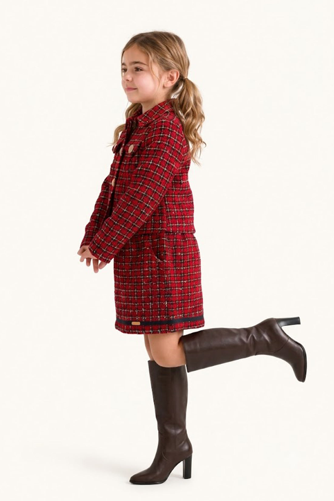 Burgundy Boucle Shirt Collar Jacket