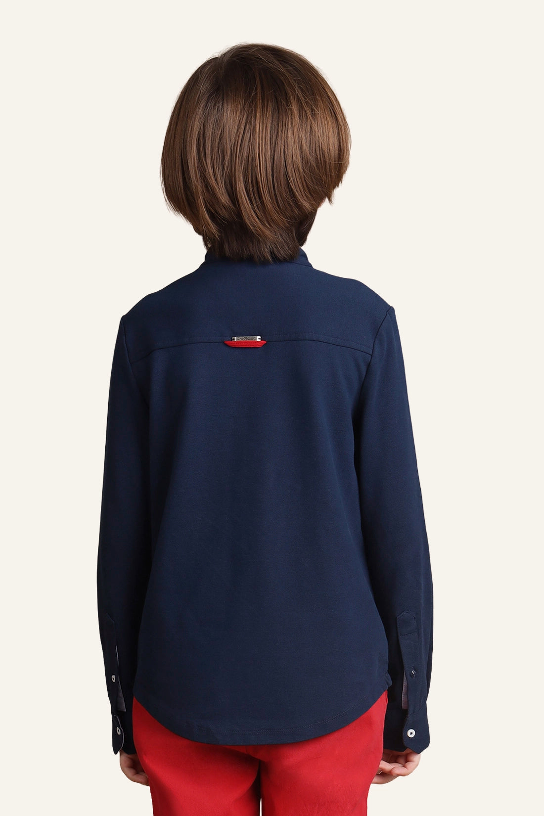 Boys Navy Blue Mandarin Collar Shirt