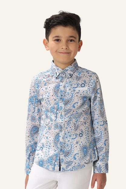 Boys Blue & White Paisley printed Shirt