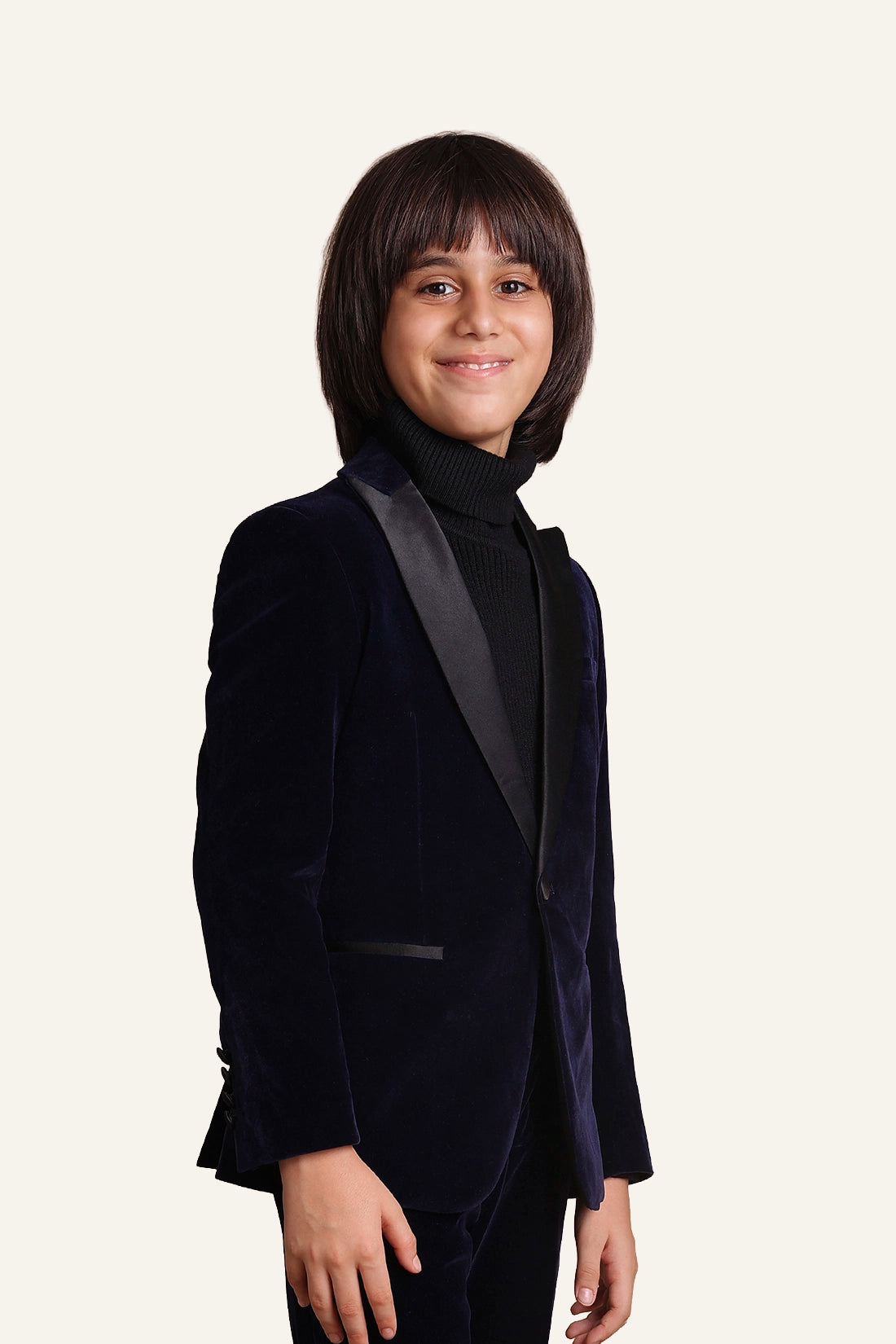 Boys Navy Blue Velvet 2 Piece Suit Set