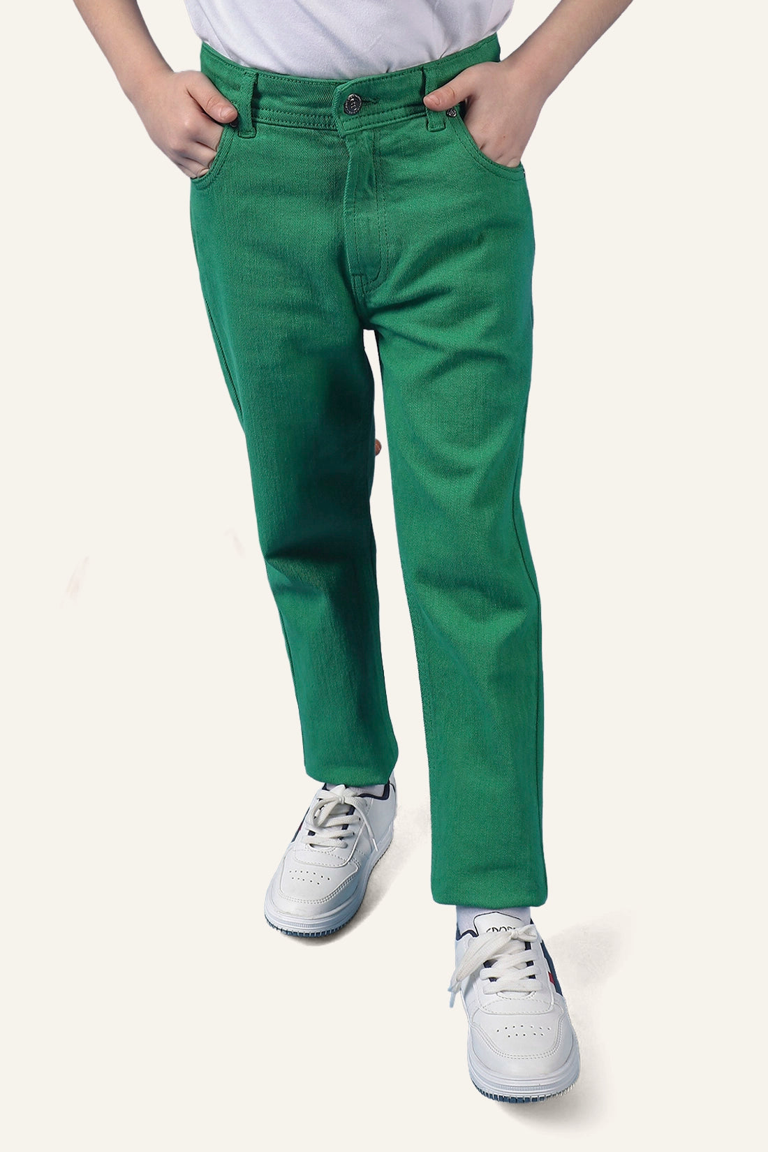 Boys Green Embroidered Jeans