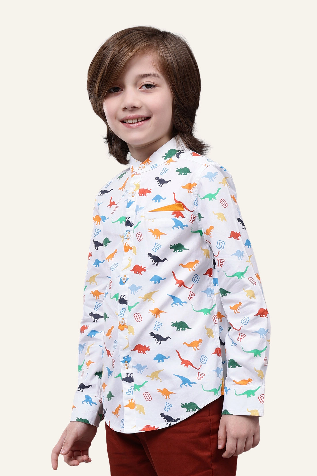Boys Off White Chinese Collar Shirt