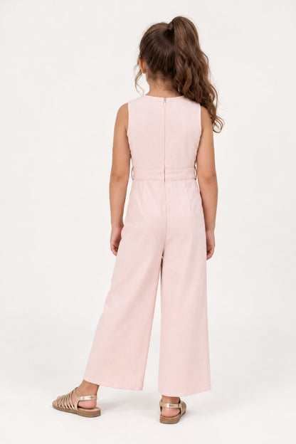 Pink Banana Crepe Half Sleeve Jumpsuit