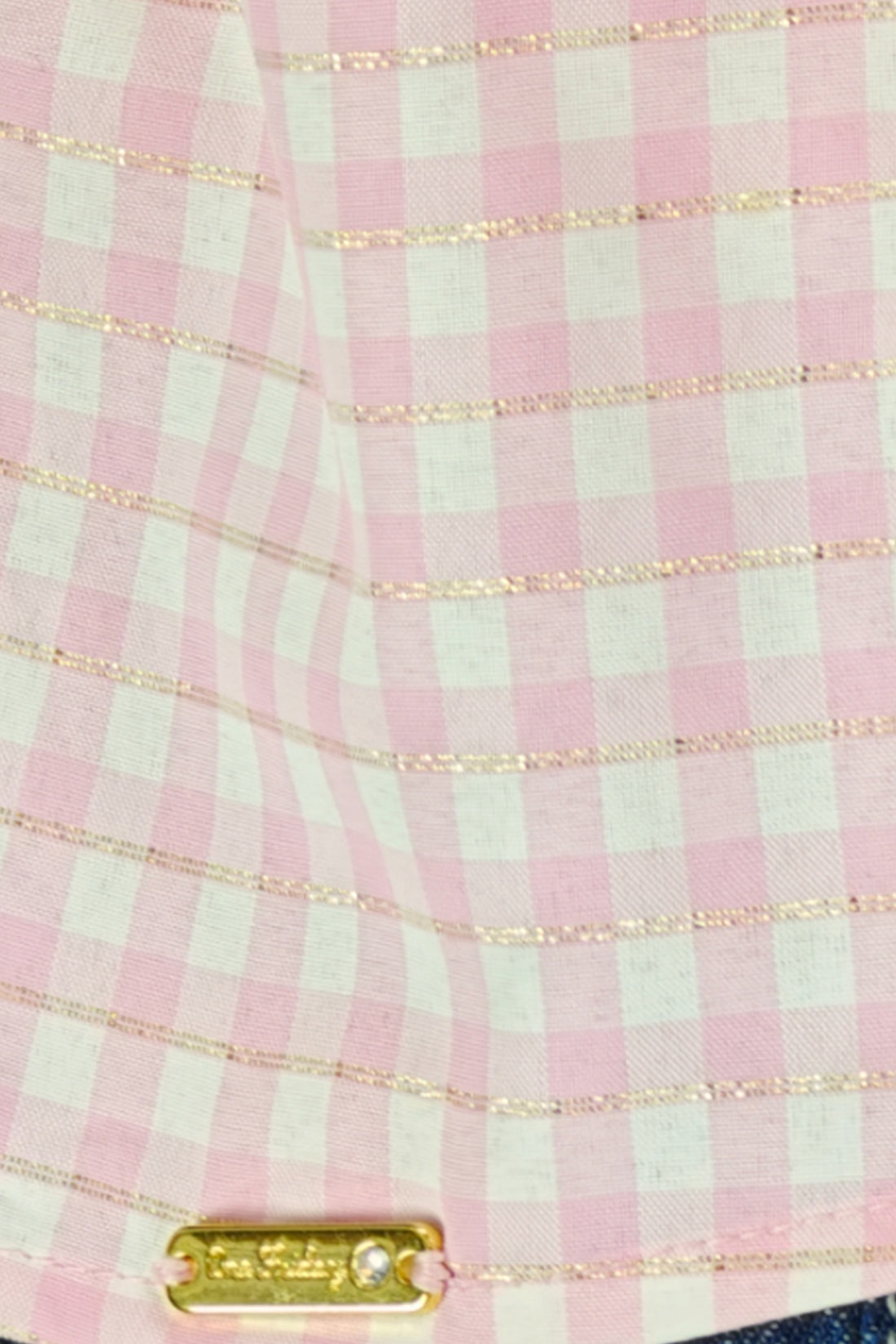 Girls Pink Lurex Check Shirt Collar Top
