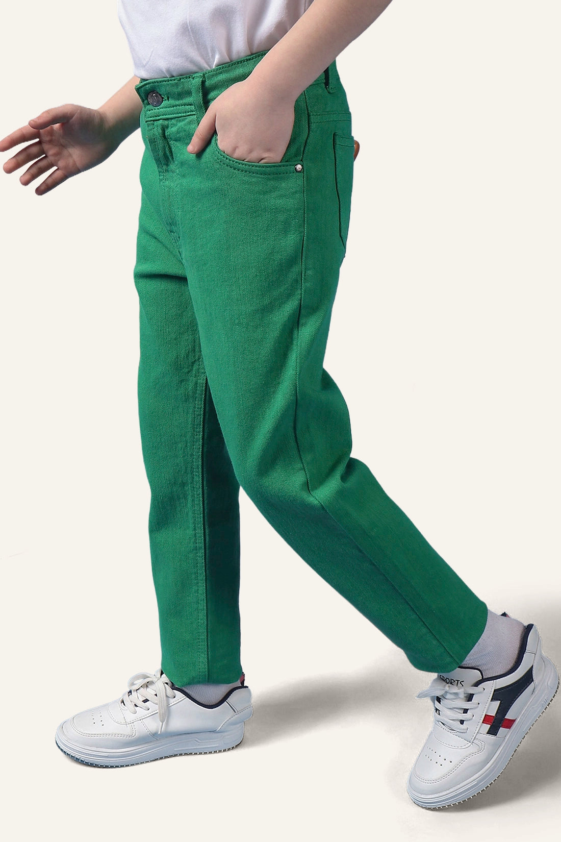 Boys Green Embroidered Jeans