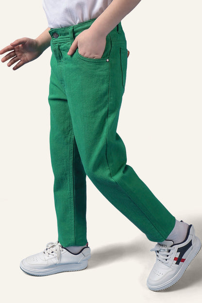 Boys Green Embroidered Jeans