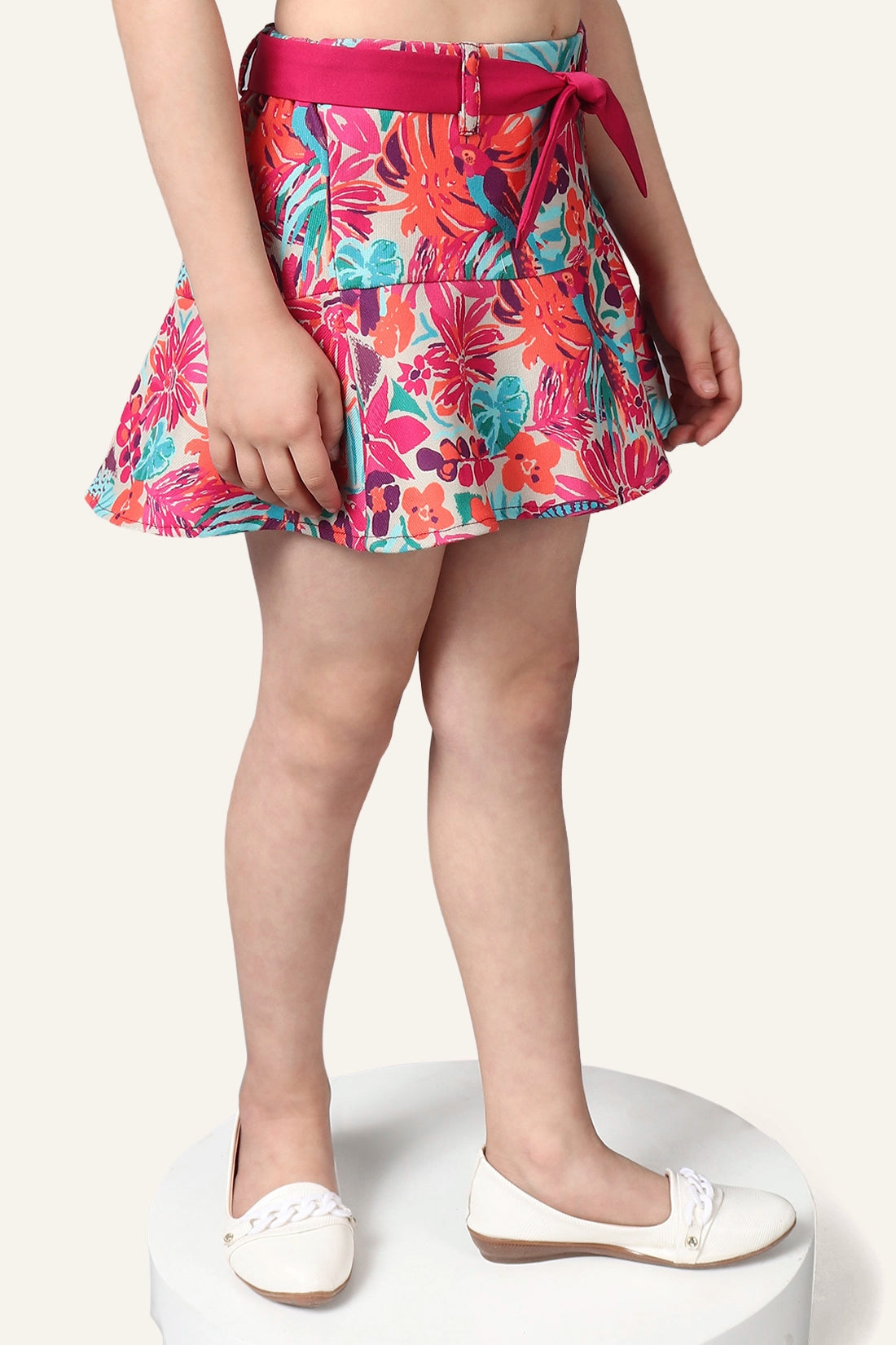 Girls Multicolored Floral Printed Skirt