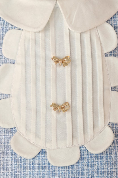 Girls Blue Boucle Shirt Collar Half Sleeve Dress