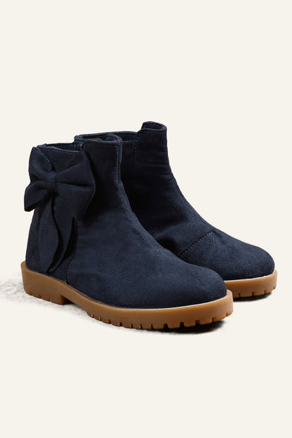 Girls Navy Blue Solid Boots