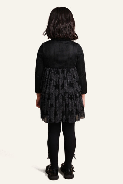 Girls Star Printed Black Dress