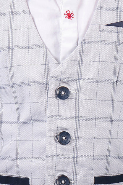 Boys 100% Cotton Grey Check Waistcoat With Front Pockets