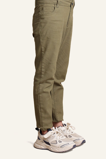 Boys Olive Regular Fit Trouser
