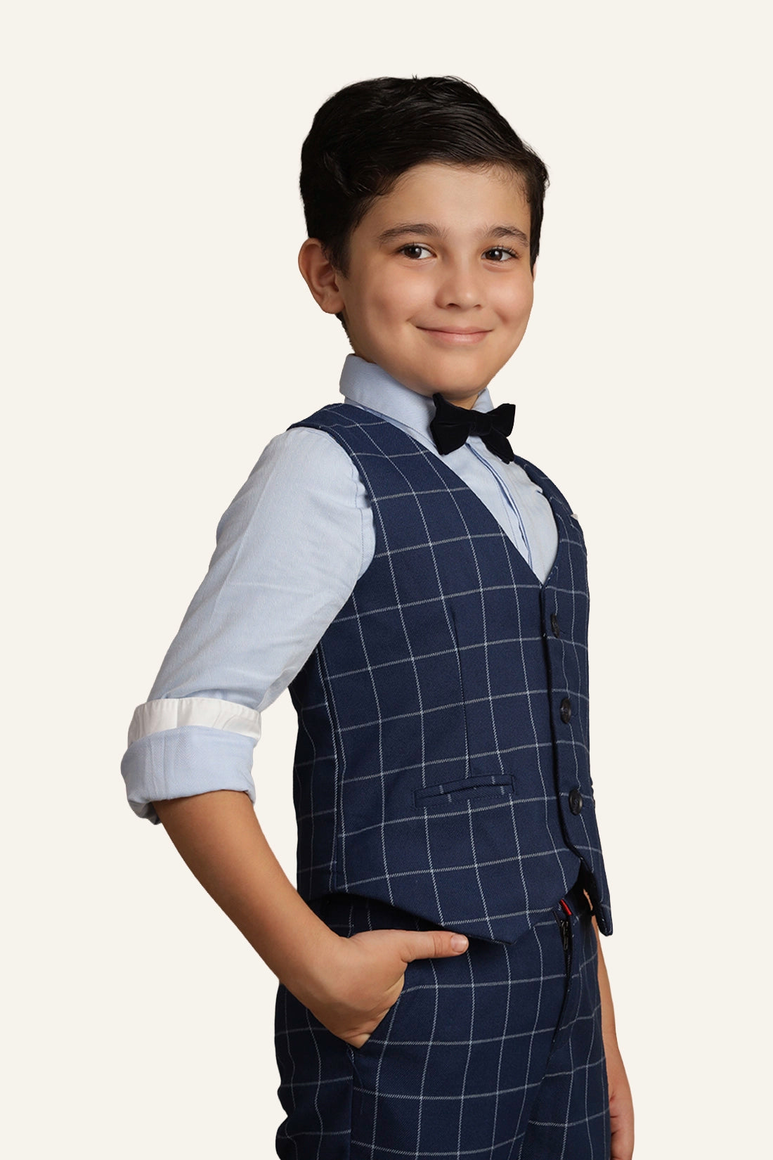 Boys Blue Checks Waist Coat