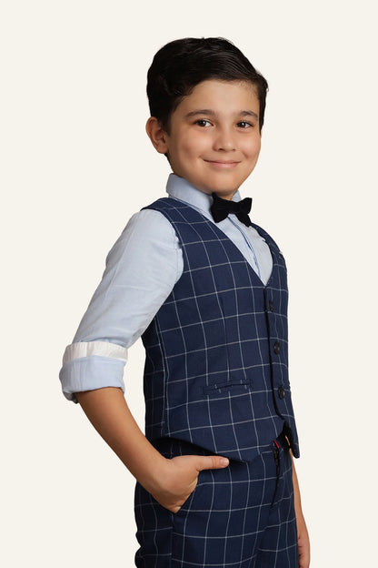 Boys Blue Checks Waist Coat