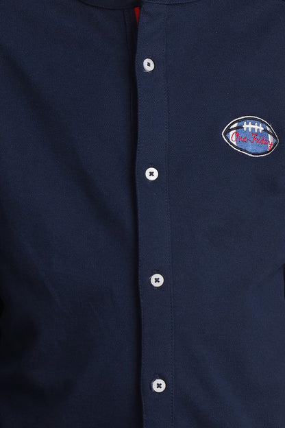 Boys Navy Blue Mandarin Collar Shirt