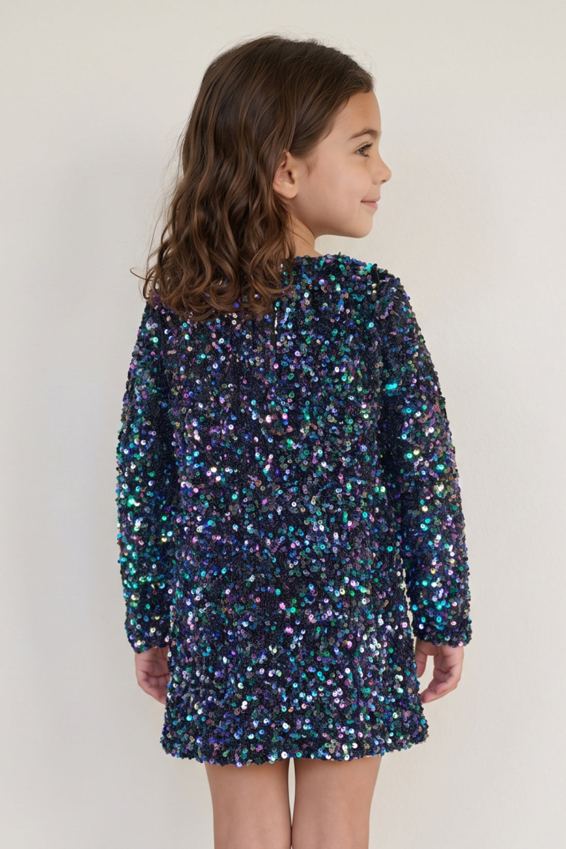 Girls Multi Sequin Velour Full Sleeve Dress