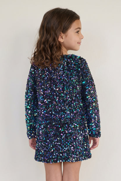 Girls Multi Sequin Velour Full Sleeve Dress