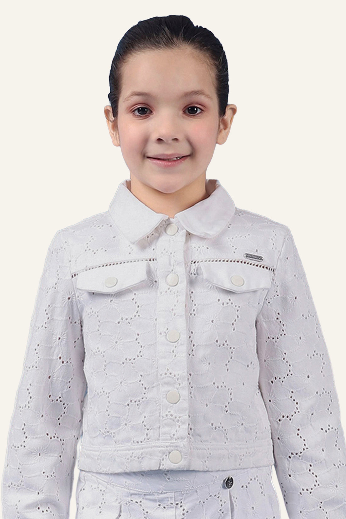 Girls White Schiffli Jacket