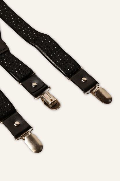Boys Black Elastic Polka Dot Suspender
