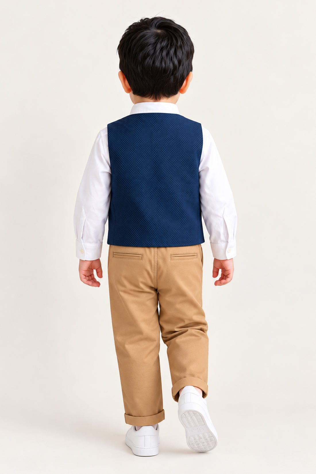 Baby Boys Navy Blue Multicolour Cotton Dobby Set