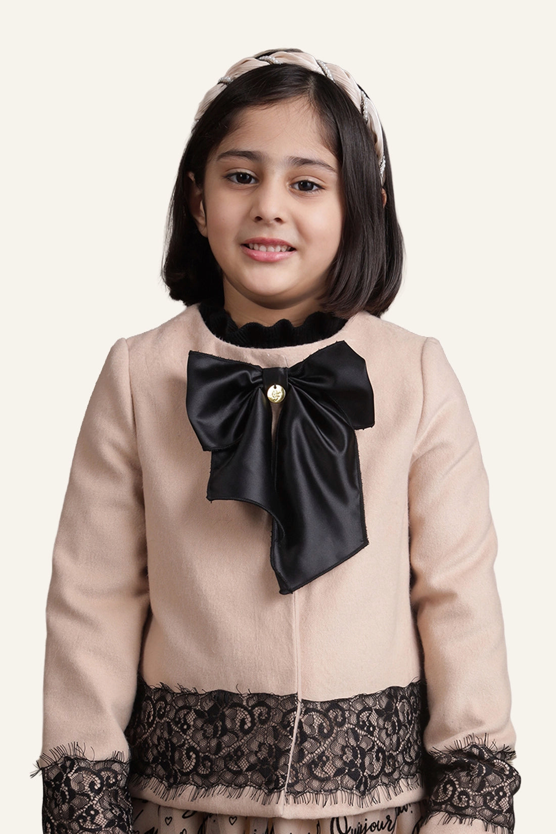 Kids Girls Beige Big Bow Blazer