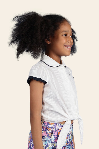 Girls White  100% Cotton Cap Sleeves Top with Edge Lace